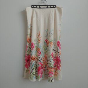 Talbots 55% silk 45% linen long maxi midi skirt cream pink orange floral size 18